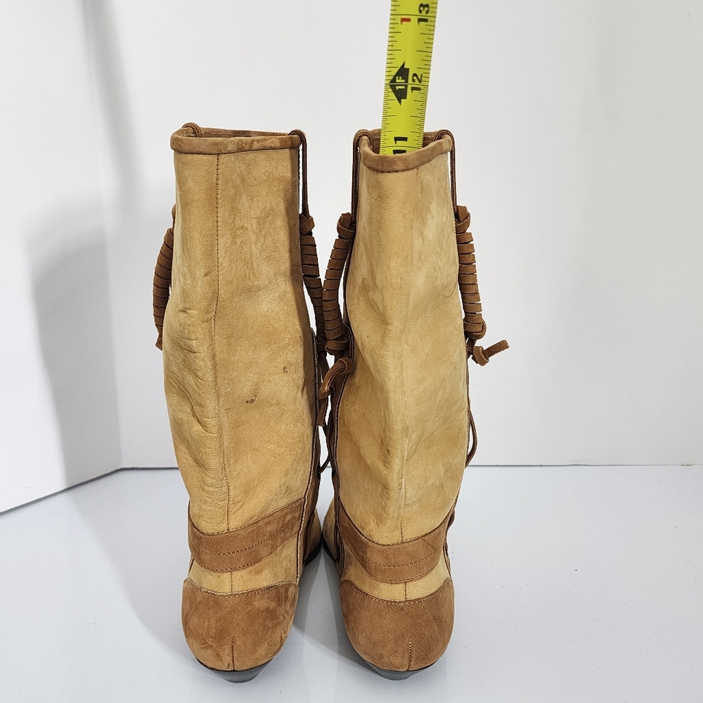 Vintage 80's Maine Woods Leather Boots Tan Low Heel Western DORADO RUN SMALL - Picture 5 of 16